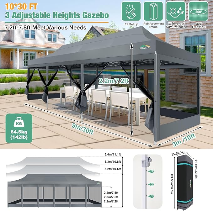 COBIZI 10x30 Canopy Tent, Heavy Duty Pop up Canopy - Image 4