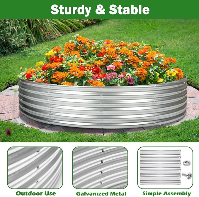OUSHENG 5x5x1ft Round Galvanized Raised Garden Beds Outdoor, Steel Fire Pit - Image 4