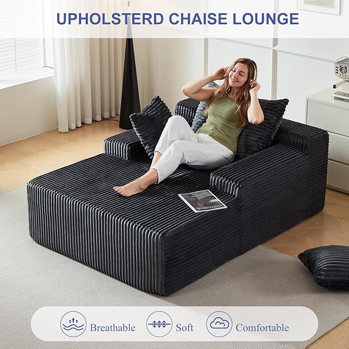 67 Inch Chaise Lounge Chair Indoor, Oversized Upholstered Boneless Sofa Bed - Image 4