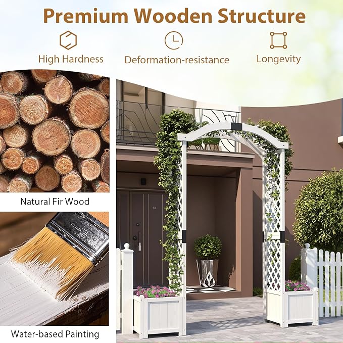 Giantex Garden Arbor with Planter Boxes, Wooden Arch with Trellis and Raised - Image 7