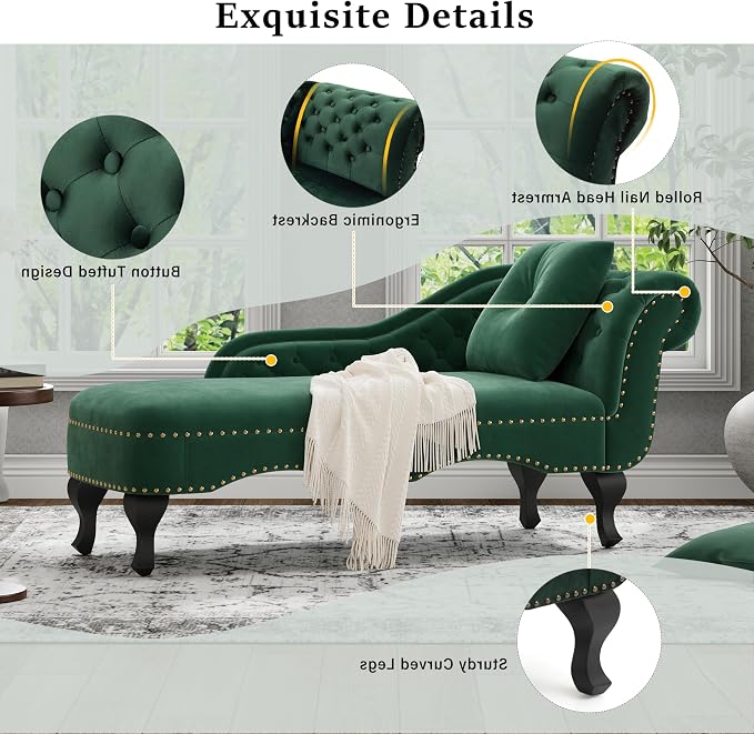 Merax 62'' Velvet Chaise Lounge Indoor - Image 3