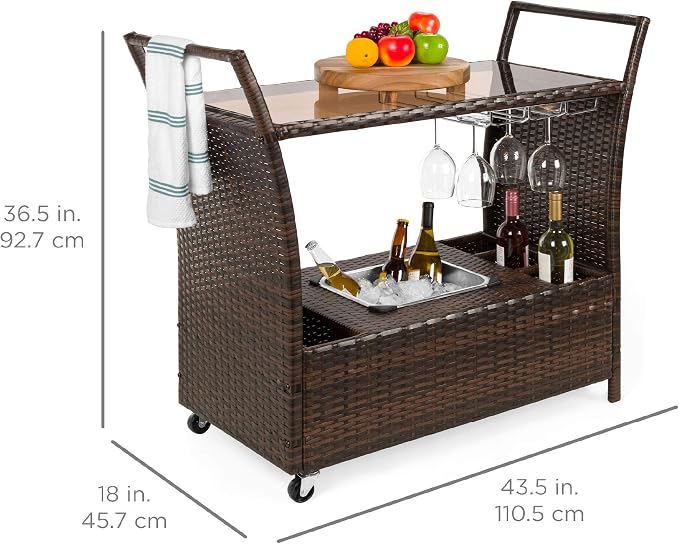 Best Choice Products Outdoor Rolling Wicker Bar Cart w/Removable Ice Bucket - Image 8