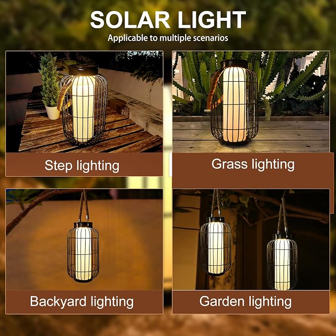 pearlstar Large Solar Powered Lantern Outdoor-Heavy Duty Metal Hanging Lights - Image 9