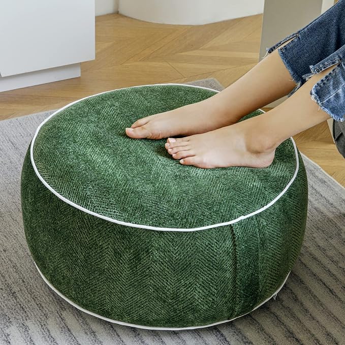 Inflatable Pouf Ottoman, 21x10 Inches Stuffed Chenille Ottoman - Image 6
