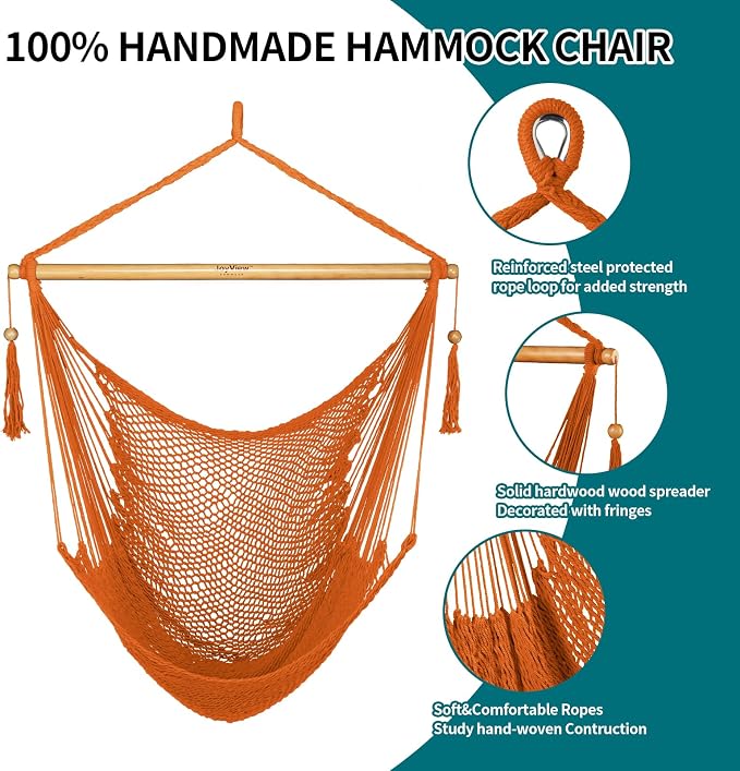 JoyView Hammock Chair with Spreader Bar Caribbean Hammock Swing Chair 300 LBS - Image 4