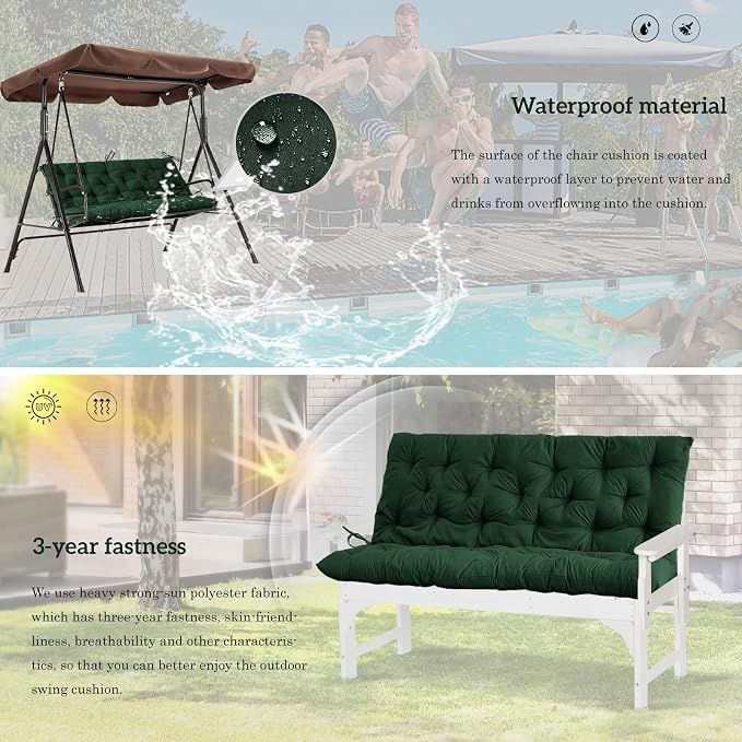 Outside Benches Cushion with Backrest, Thicken Waterproof Swing Cushions 2/3 - Image 6