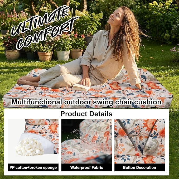 Waterproof Porch Swing Cushion Replacement, 2–3 Seat Swing Seat Cushion - Image 3