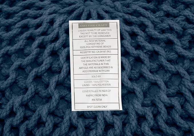 COTTON CRAFT - Hand Knitted Cable Style Dori Pouf - Blue - Floor Ottoman - - Image 9