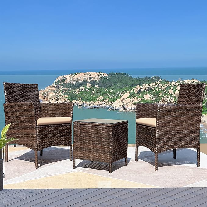 Greesum 3 Pieces Patio Furniture Sets Outdoor PE Rattan Wicker Chairs - Image 3