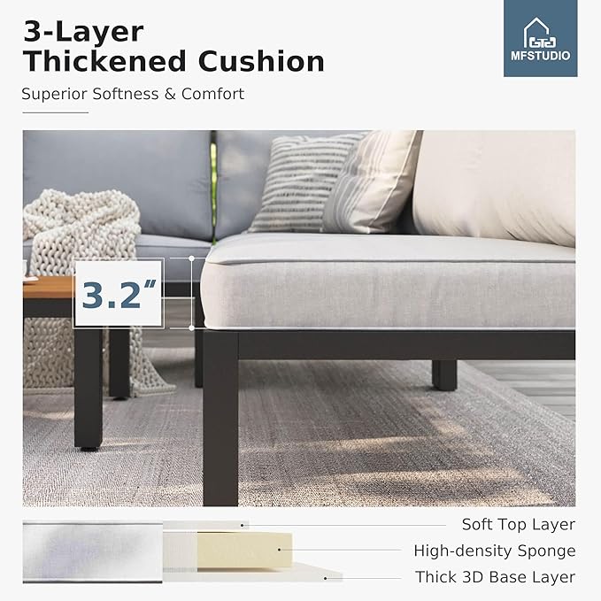 MFSTUDIO 2 Seat Patio Furniture Set, Outdoor Metal Frame Patio Sectional Sofa - Image 3