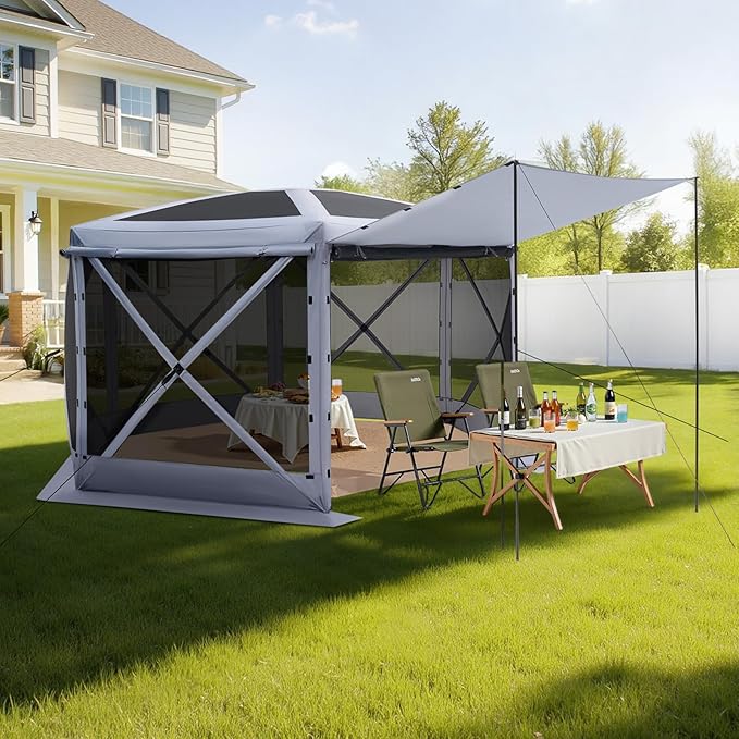VEVOR Pop up Gazebo Screen Tent, 12 x 12 ft Large 6-Sided Camping Canopy Tent - Image 8