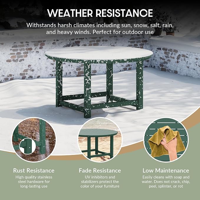 WestinTrends Malibu Low Outdoor HDPE Round Patio Coffee Table, Dark Green - Image 4