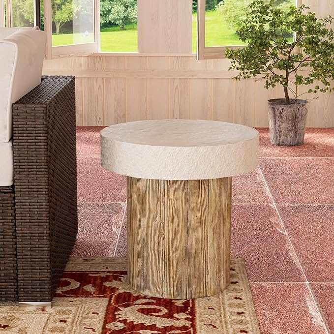 COSIEST Outdoor Medium Side Table, Patio Coffee Table, 19.7 inches Round MgO - Image 6