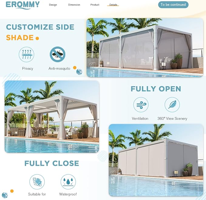 EROMMY Louvered Pergola 10' x 20' Outdoor Hard Top Pergola - Image 4