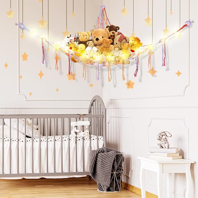 Stuffed Animal Hammock with LED Light, Large Stuffed Animals Storage Corner - Image 2