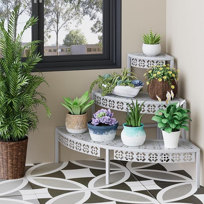 3 Tier Plant Stand Semi-Circular Flower Pot Organizer Rack Quarter Round Plant - Image 8