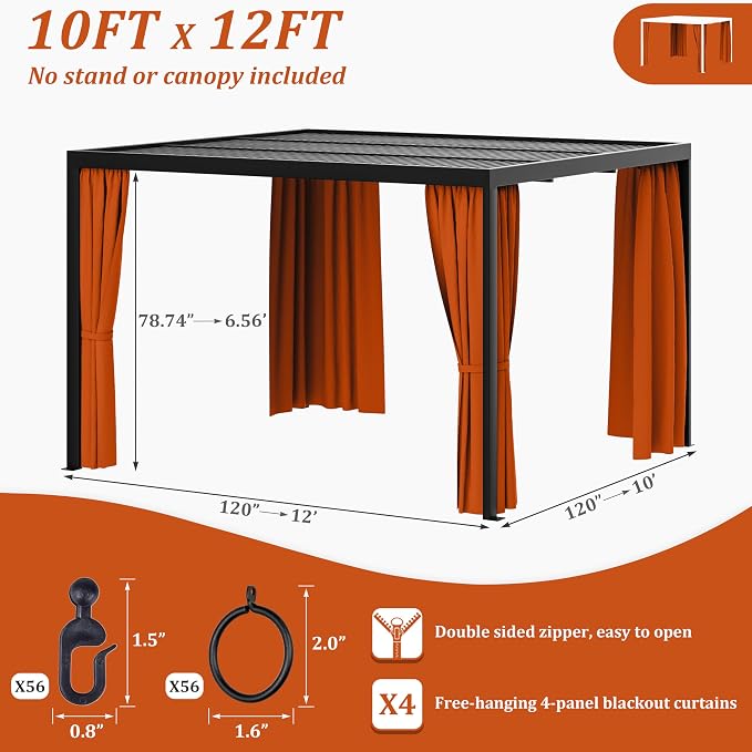 Gazebo Universal Replacement Privacy Curtain, 4-Panels Sidewall Curtains - Image 2