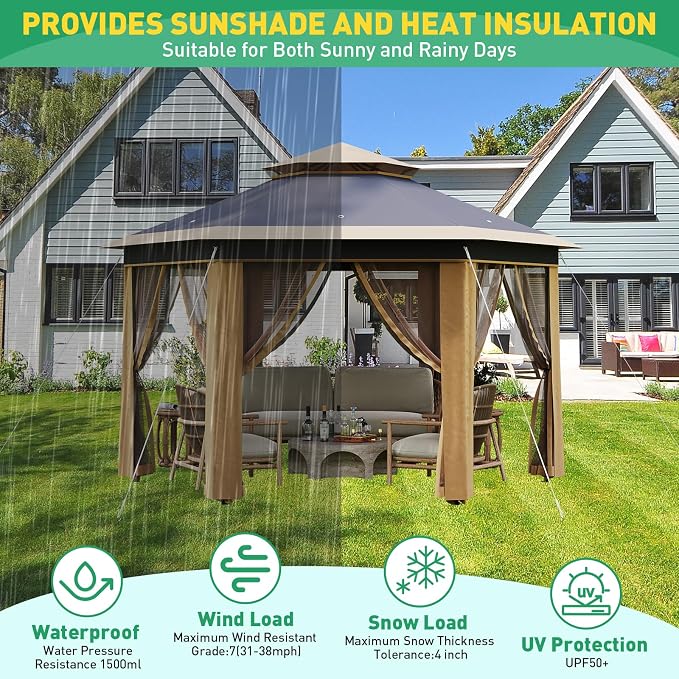 13' x 13' Pop-Up Gazebo, Hexagonal Canopy Shelter - Image 8