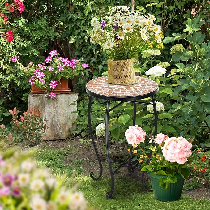 VINGLI Mosaic Outdoor Side Table, Accent Table, Plant Stand Ideal - Image 9