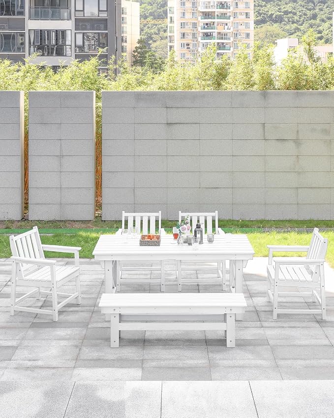 HDPE Outdoor Dining Set of 6, Patio Dining Table Set - Image 9