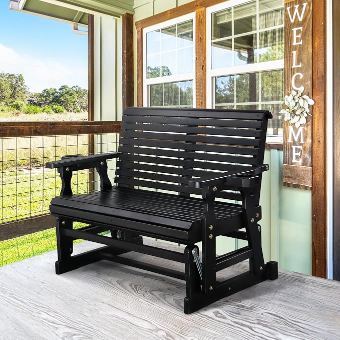 VINGLI Outdoor Glider Wood Patio Chair - Image 2
