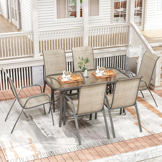 TLSUNNY 7 Pieces Patio Dining Set, Outdoor Table and Chairs W/1.69″ Umbrella - Image 9