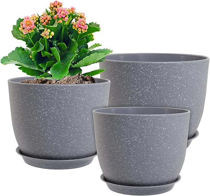12/10/9 inch Large Plant Pots, 3 Pack Modern Decorative Plastic Planters by WSMKSZ