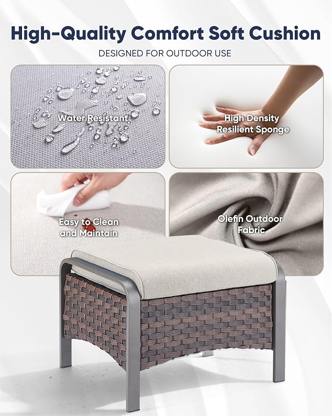 HUMMUH 2 Pieces Outdoor Wicker Ottomans-Outdoor Patio Ottoman - Image 7