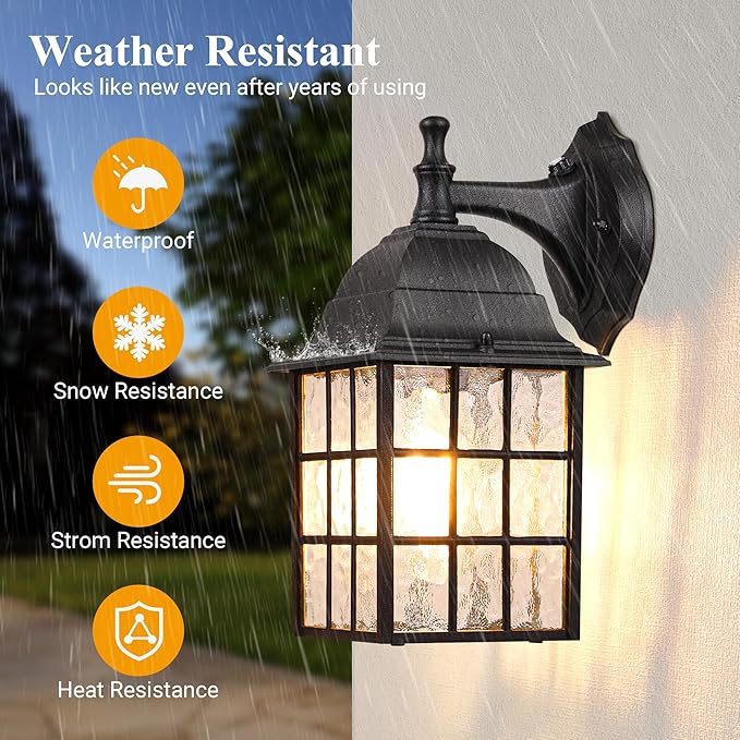 WIHTU 2-Pack Dusk to Dawn Outdoor Wall Lights, Sensor Exterior Light Fixtures - Image 3