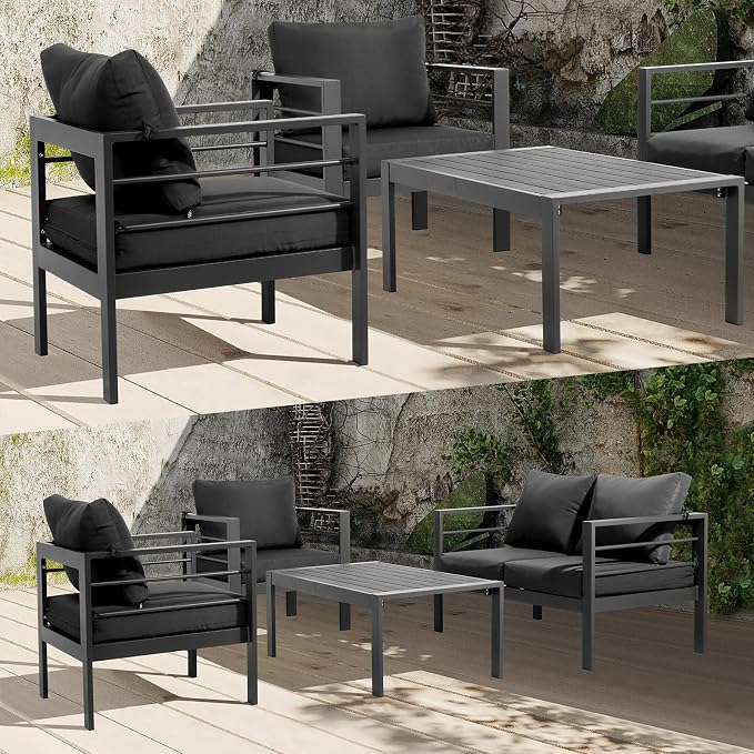 VINGLI 2-Piece Outdoor Patio Furniture Aluminum Love-seat and Coffee Table Set - Image 7