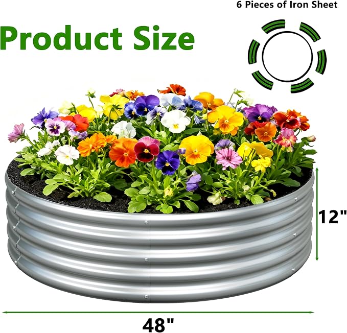 3PCS 4x4x1FT Galvanized Raised Garden Bed Kit, Vegetable Boxes-Round Metal - Image 2