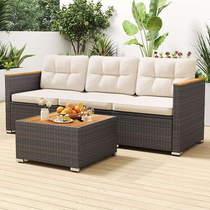 Tangkula 3-Seat Patio Wicker Couch Sofa, Outdoor 3 Seater Rattan Furniture Set - Image 4