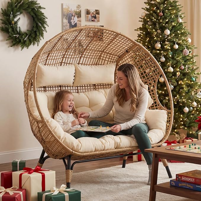 NICESOUL® Double Egg Chair Indoor Outdoor Stationary Oversized 6.5" Thick - Image 3
