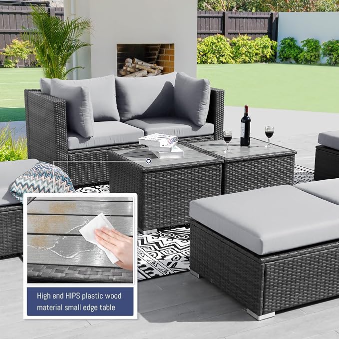 BULEXYARD 13 Piece Large High Back Grey Rattan Patio Furniture Set - Image 8