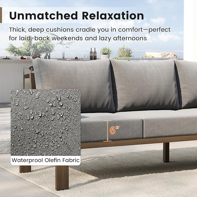 UDPATIO 6 Piece Patio Furniture Set, Faux Wood Metal Outdoor Sectional Sofa - Image 4