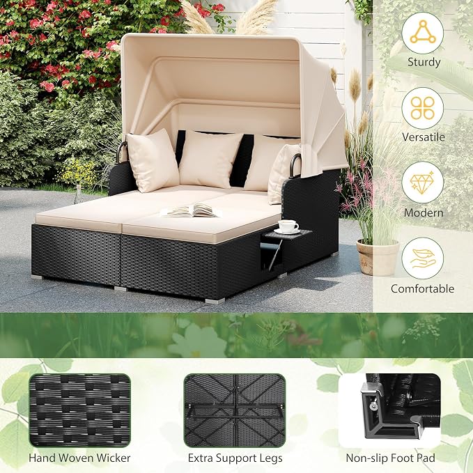 ORALNER Outdoor Daybed, 2-Person Wicker Patio Sofa - Image 5