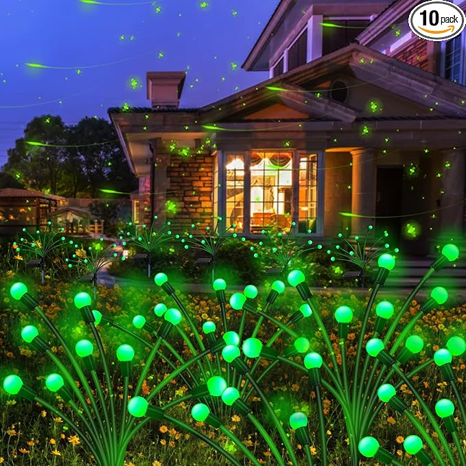 Kohlrabi Solar St Patricks Day Lights Outdoor, 10 Pack 80 LED Green Firefly by KohlrabiDecor