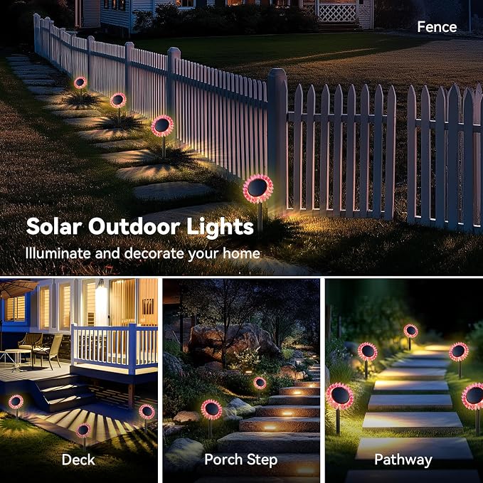 Outdoor Solar Lights, 6 Pack Led Solar Sunflower Lights, Stake/Wall 2-in-1 - Image 3