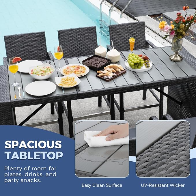 NICESOUL 7-Piece Outdoor Patio Bar Set, Wicker High Top Table - Image 8