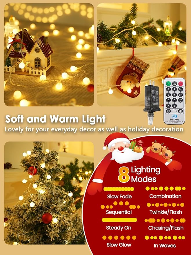 2-Pack Connectable Globe String Lights | Total 86FT 200LED Warm White String - Image 4