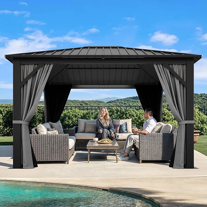 YITAHOME 10'X12' Single Hardtop Gazebo Metal Outdoor Patio Galvanized Iron - Image 2