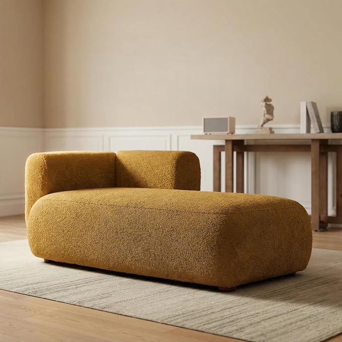 Boucle Chaise Lounge Chair Indoor Comfy Fluffy Lounge Sofa Upholstered Chaise - Image 5