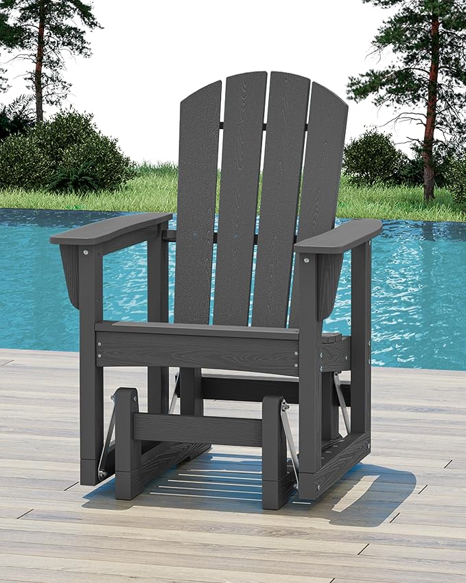 SERWALL Outdoor Glider Chair Set of 4, HDPE Wood-Like Patio Glider Rocker - Image 2
