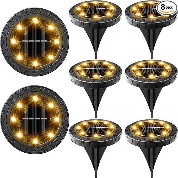 Solar Powered 8 Pack Outdoor LED Disk Lights by Kdorrku