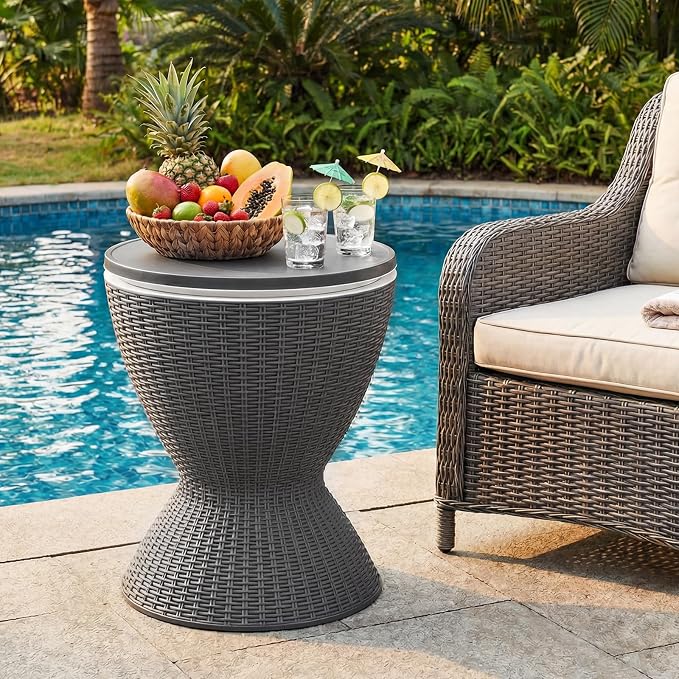 Tangkula Outdoor Cool Bar Table, Rattan Patio 8 Gallon Beer & Wine Cooler - Image 5