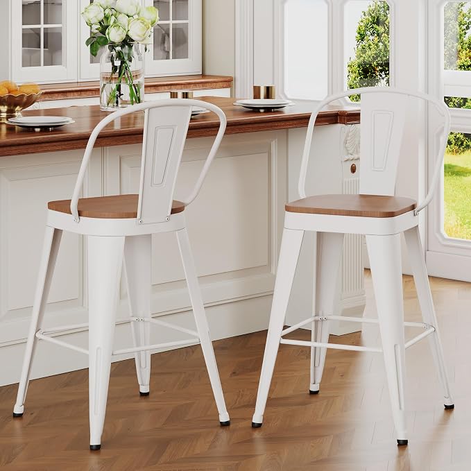 ALISH 30 Inch Industrial Bar Stools Set of 2, High Back Metal Barstools by ALISH