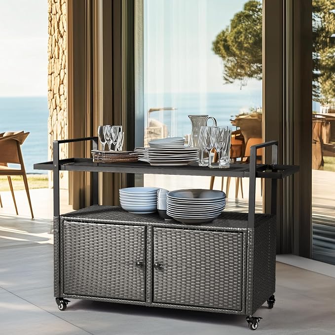 VINGLI Wicker Outdoor Bar Cart - Image 7