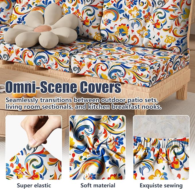 8Pcs Square Small Stretch Patio Cushion Covers, Couch & Sofa Replacement - Image 4