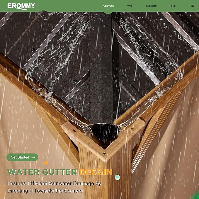 EROMMY 12' x 12' Gazebo, Wooden Finish Coated Aluminum Frame Canopy - Image 3