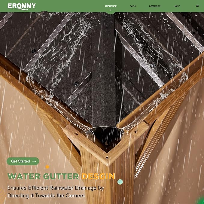 EROMMY 12x14 Gazebo, Wooden Finish Frame Gazebos - Image 3